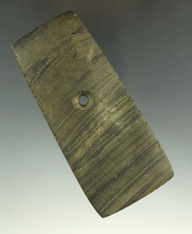 4 1/8" Adena Trapezoidal Pendant - completely tallied on edges. Found in Pickaway Co., Ohio.