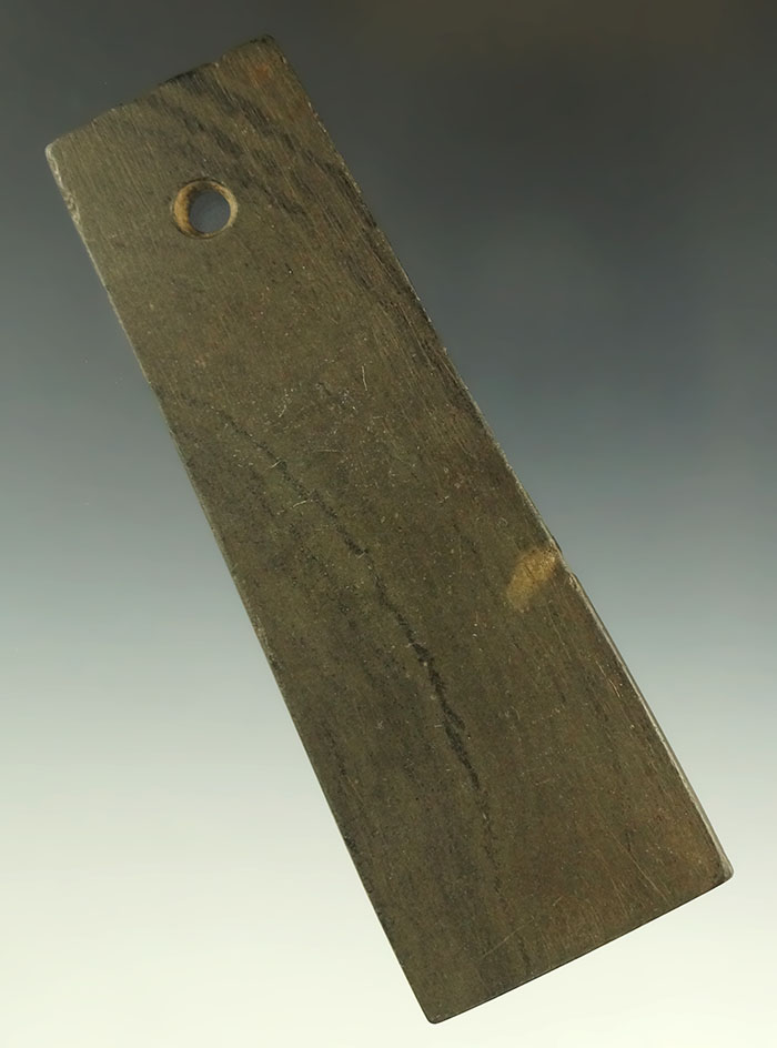 4 5/16" Adena Trapezoidal Pendant found in Ohio. Ex. Gilbert Dilley Collection.