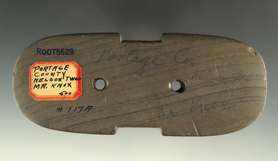 5 1/4" Adena Indented Gorget - Portage Co., Ohio. Ex. Col. Raymond Vietzen Collection. Pictured.