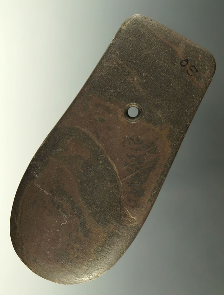 4 3/8" Adena Keyhole Pendant - Huron Co., Ohio. Ex. Ernie Good, Bob Converse, Mike Kiel Collections.