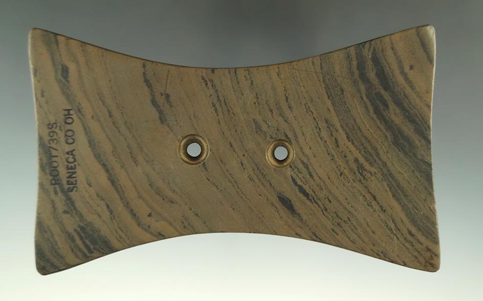 4 7/8" Adena Quadriconcave Gorget - Seneca Co., Ohio Ex. Don Bapst Collection.