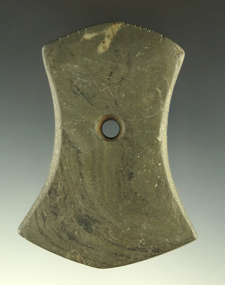 3 1/4" Tallied Adena Bi-Concave Pendant  found in Stark Co., Ohio. Ex. Kauffman Collection.