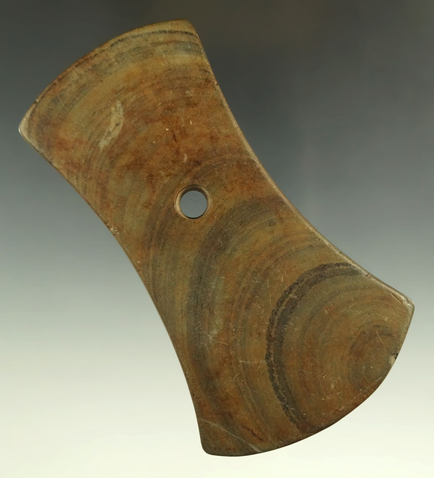 4 7/16" Adena Bi-Concave Pendant, found in Ohio. Ex. Dave Currie, Dudley Brevard. Pictured!