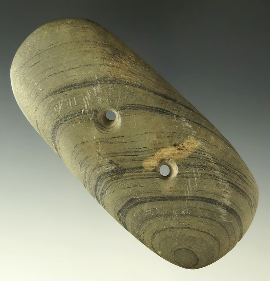 4 1/8" Lightly Tallied Hopewell Gorget found in Marion Co., Ohio. Ex. Brent Heath, Mike Kiel.