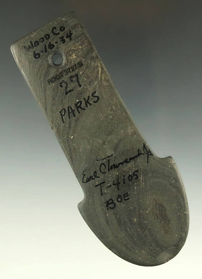 4" Adena Anchor Pendant found in Wood Co., Ohio. Ex. Cameron Parks, #27, Earl Townsend.