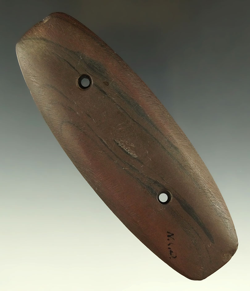 Pictured! 5 1/16" Glacial Kame Rectangular Gorget, Ohio. Ex. Browneller, Dunn, Hooks, Helman.