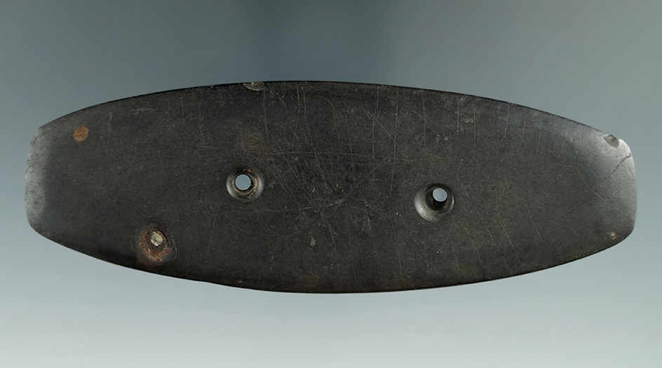 5 1/8" Elliptical Gorget with heavy engravings on one side found in Allegheny Co., New York.