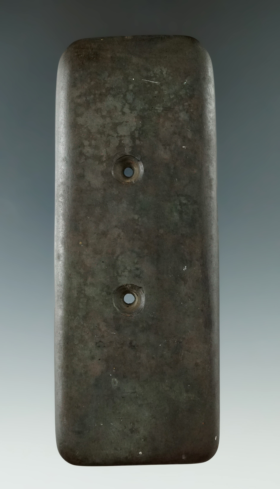 4 3/8" Rectangular Gorget found near Belfast, Allegheny Co., New York.   Ex. Howdy Lang.