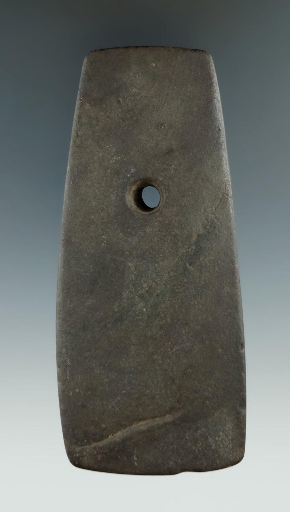 4 3/16" brown slate Trapezoidal Pendant found in Erie Co., New York.