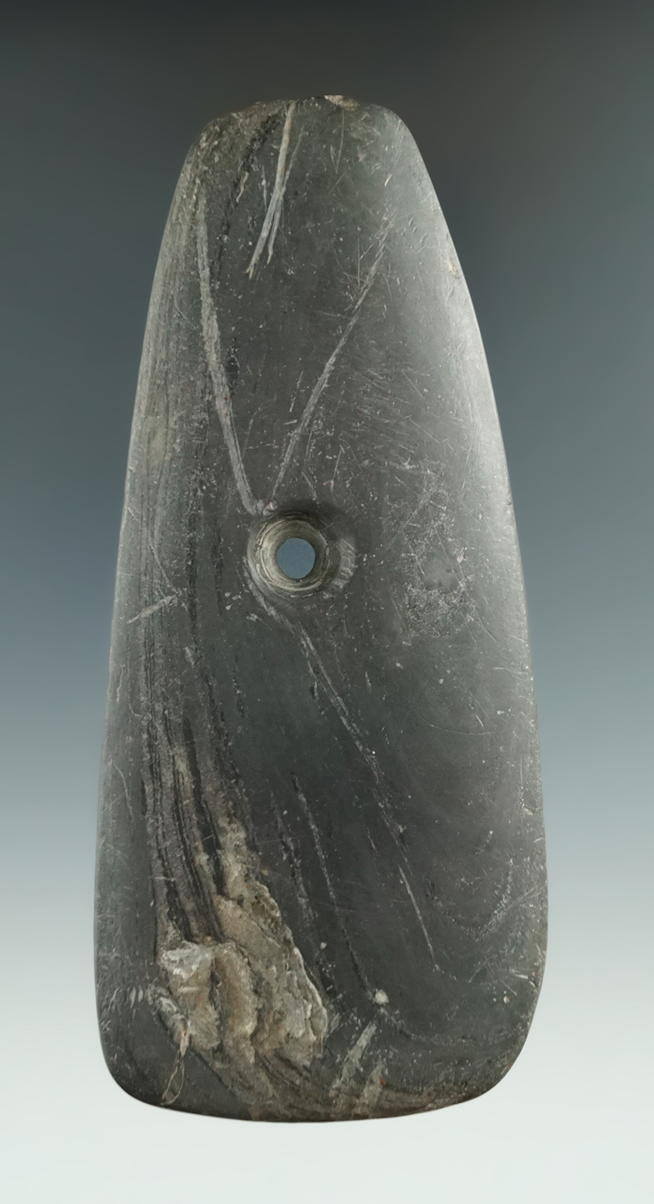 4 15/16" Adena Pendant found near Lockport, Niagara Co., New York.   Ex. McCarthy collection.