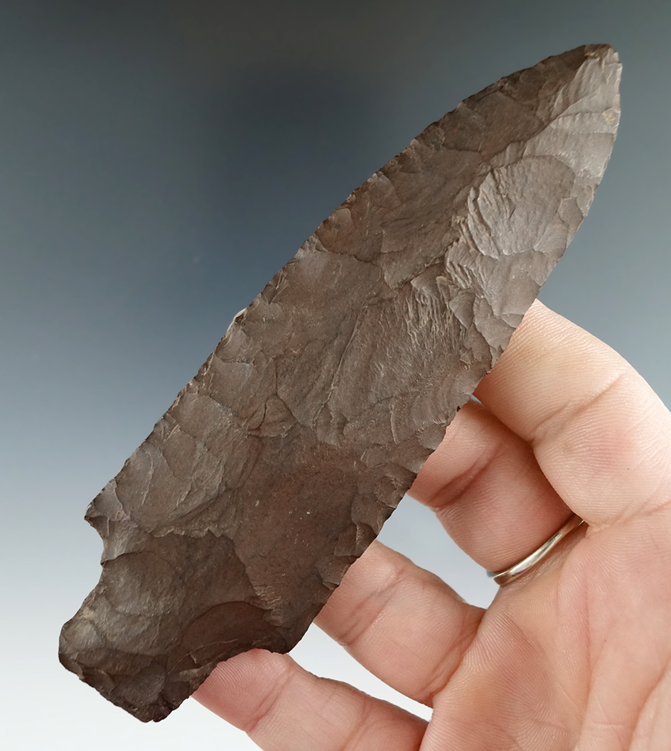 4 3/4" Genesee made from Esopus chert with restoration to one small corner of base. New York.