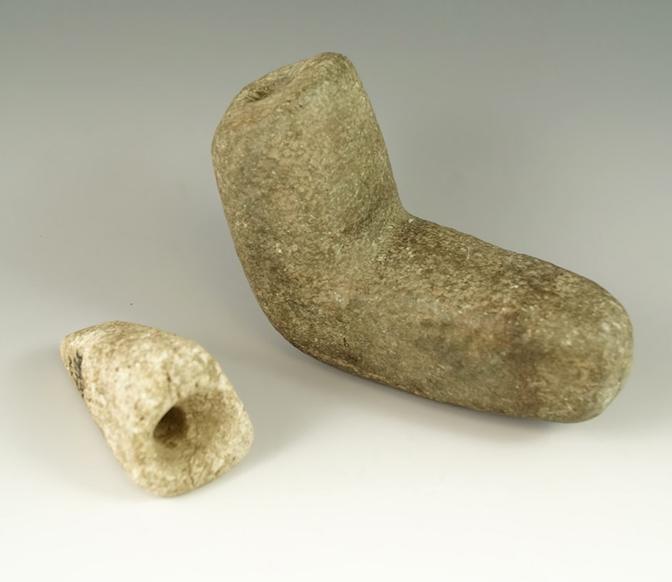 Pair of stone pipe preforms found in New York, largest is 4 5/8" wide.