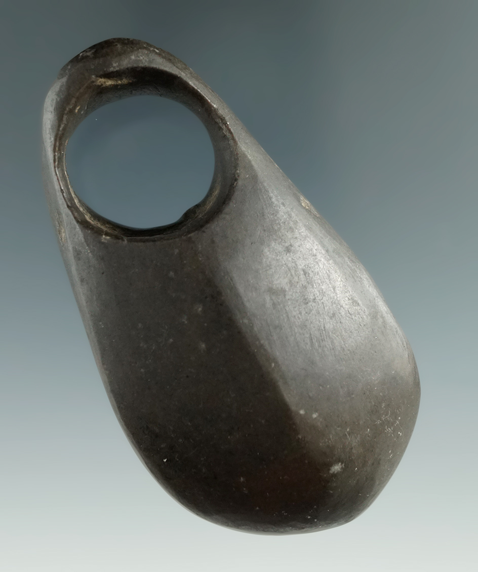 Unique oddity! 3 1/4" perforated stone pendant found in Allegheny Co., New York.   Ex. Kelloge.