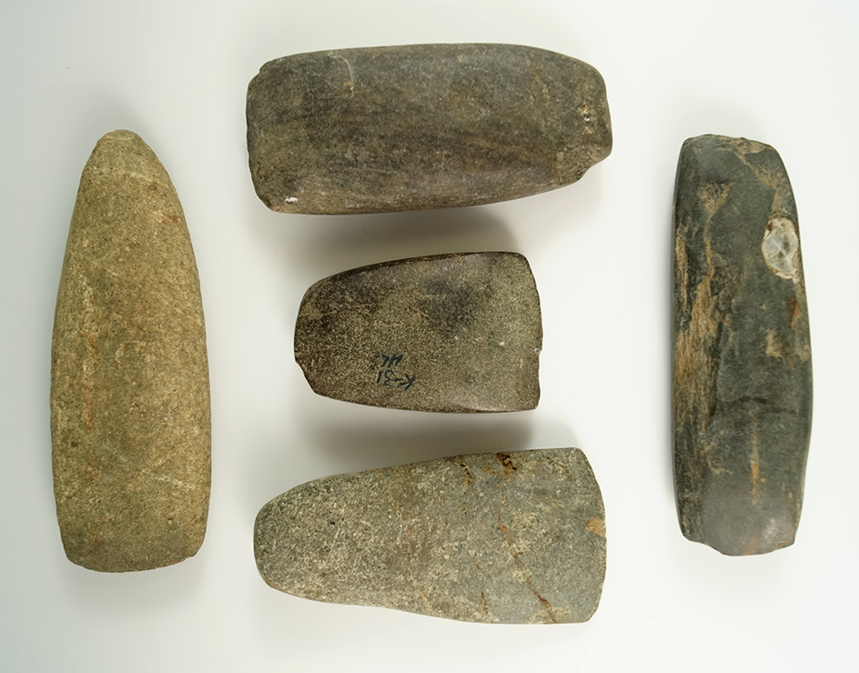 Set of five assorted New York Celts, largest is 4 13/16". From  the Howdy Lang collection.