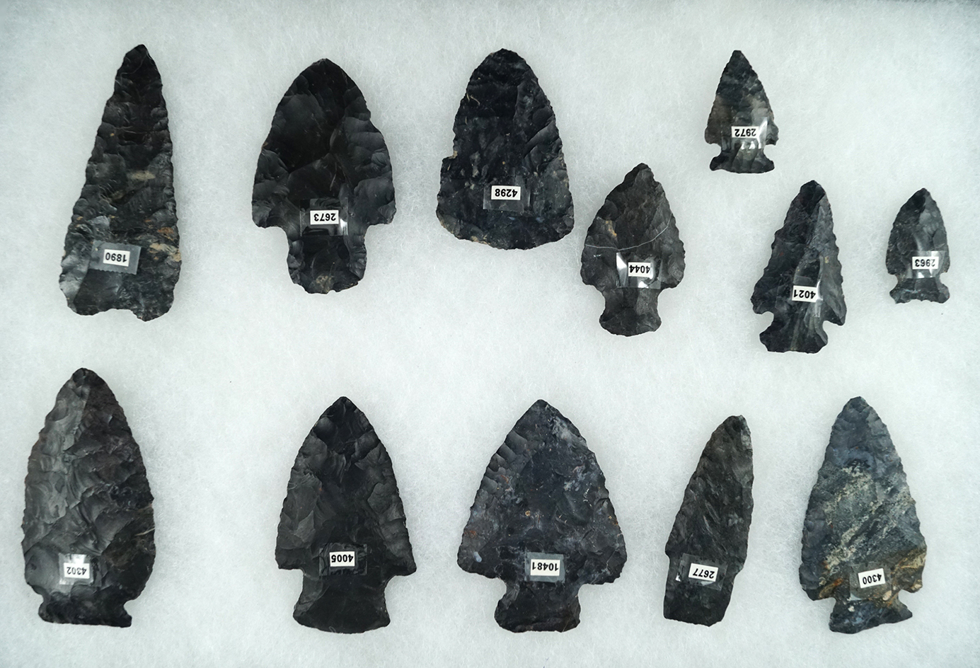 Group of 12 assorted Coshocton Flint artifacts all found in Ohio.  Largest is 3".