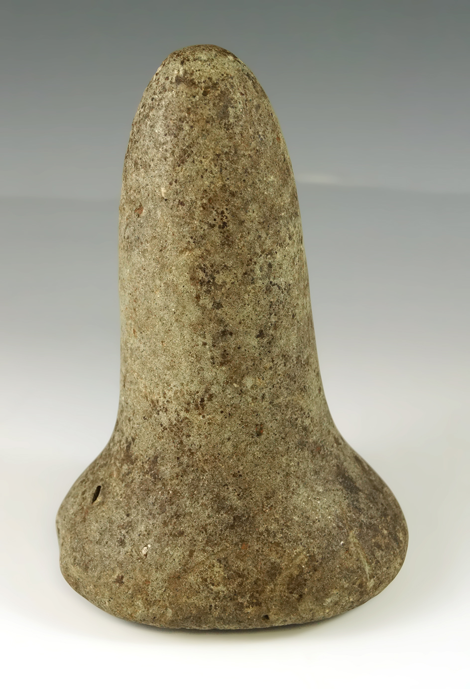 6 1/8" Bell Pestle with nutting divot on base, found by G. Cummins in Butler Co., Ohio.