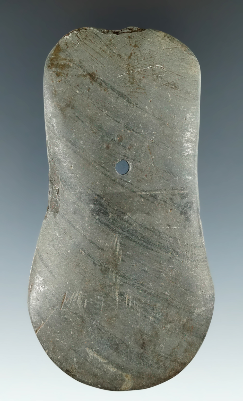 3 15/16" Adena Keyhole Pendant found in Shelby Co., Indiana. Ex. Bill Cain, Robert Culp.