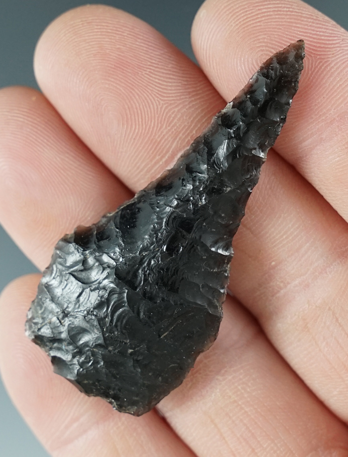 2 1/8" Paddle Drill made from black Obsidian. Found near the Columbia River, Oregon.