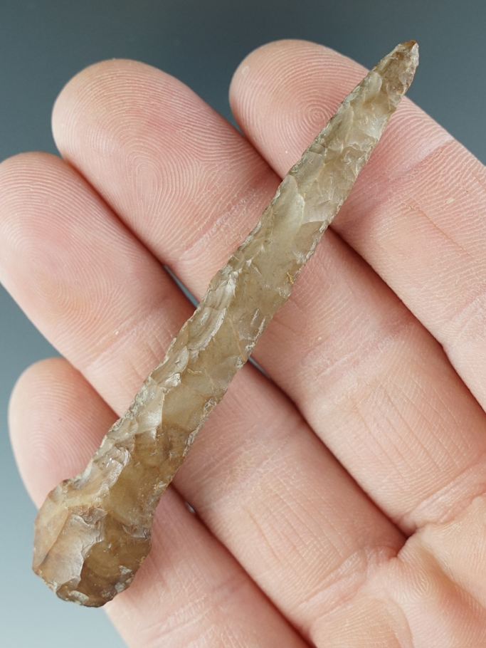 3 1/8" Drill made from tan Agate. Found near the Columbia River, Oregon.