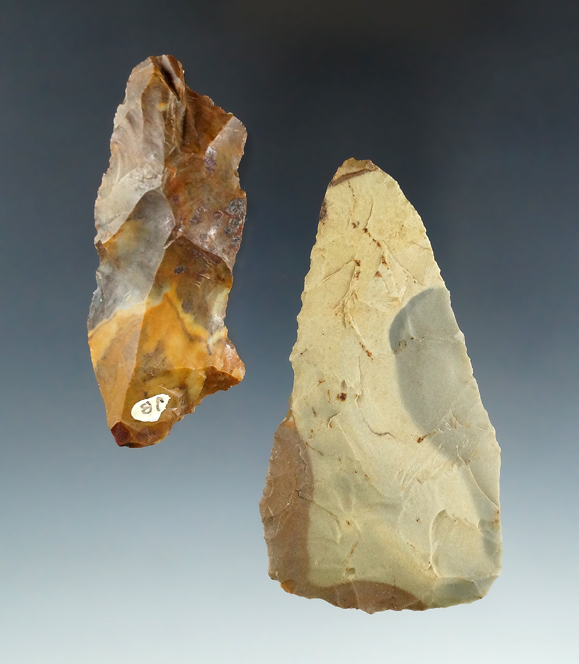 Pair of Colorful Flint Ridge Tools found in Ohio, largest is 3 1/4".