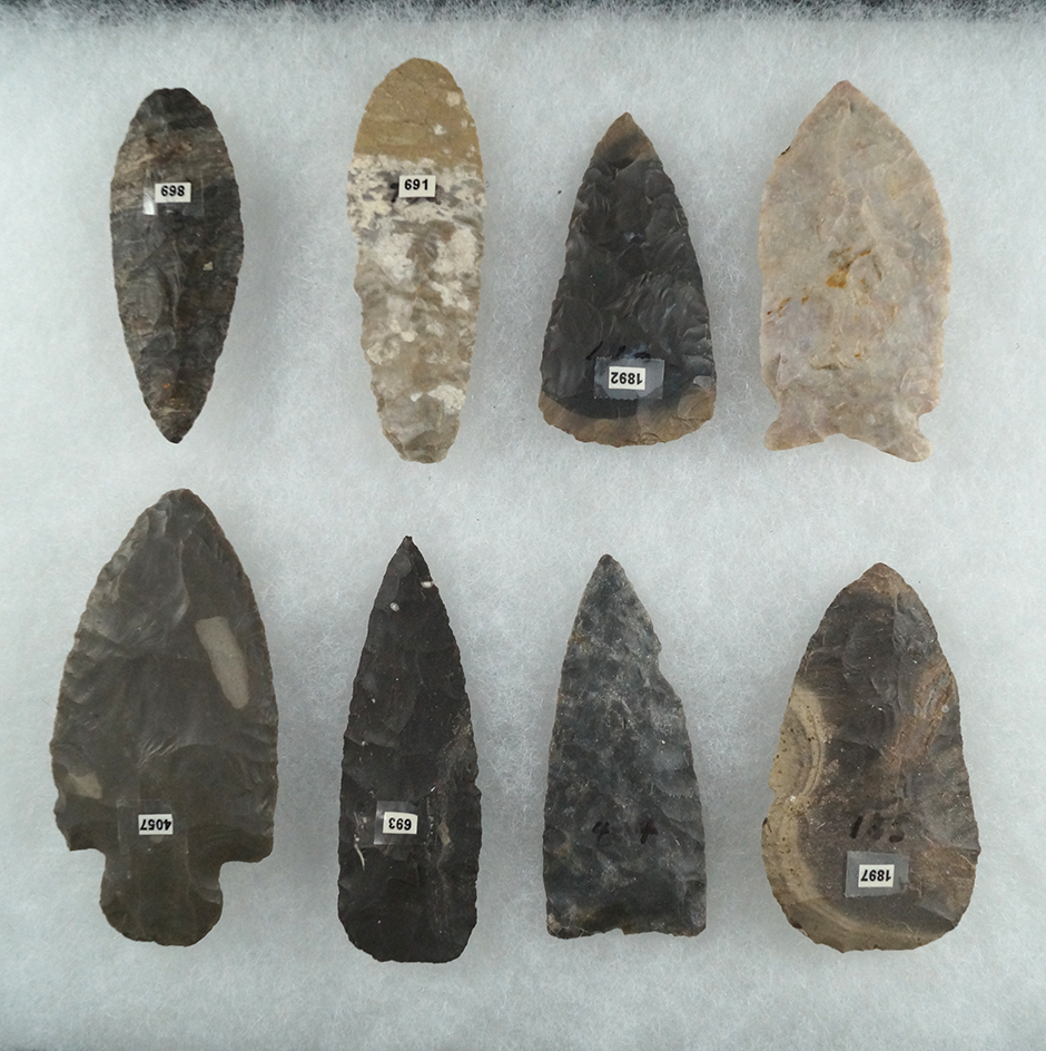 Set of 8 Assorted Flaked Artifacts found in Ohio, largest is 3 5/16".