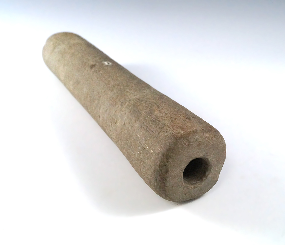10 3/4" Long well styled partially drilled Slate Pipe Preform, found in Preble Co., Ohio.