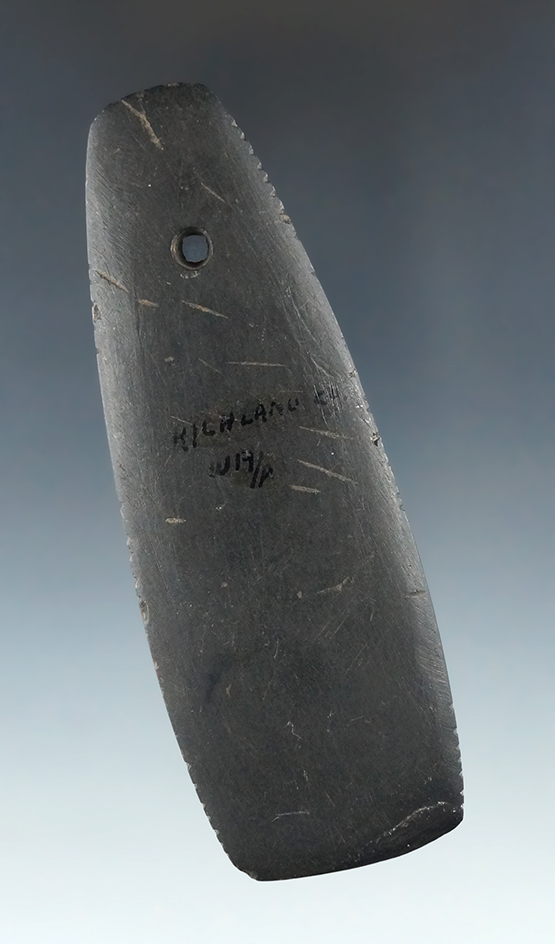 4 1/16" Trapezoidal Pendant found in Richland Co., Ohio, minor restoration. Ex. Platt. Pictured!