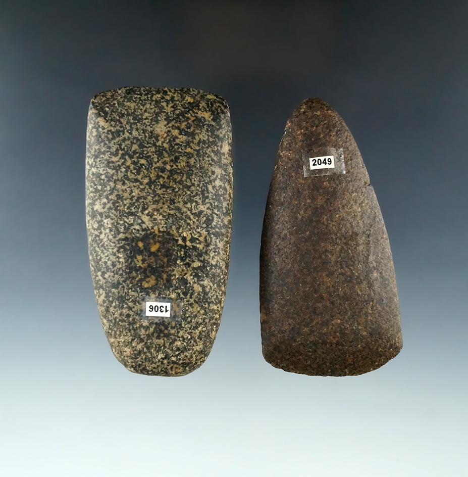 Pair of Ohio Hardstone Celts found in Delaware and Miami Counties, largest is 3 7/8".