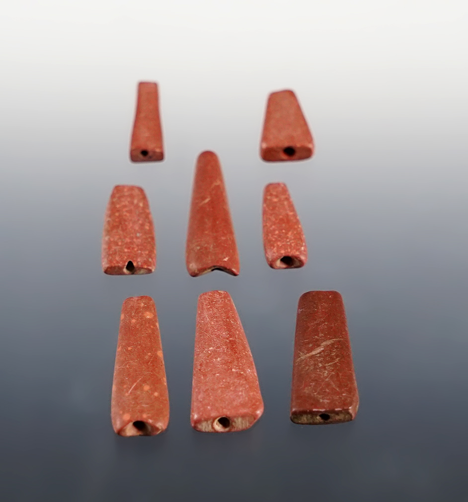 Set of 8 Trapezoidal Beads found at the Townley-Read Site, Geneva, New York. Circa 1710-1745. 