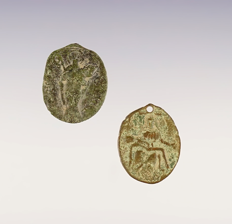 Pair of Jesuit Medals found at the White Springs Site, Geneva, New York. The largest is 7/8".
