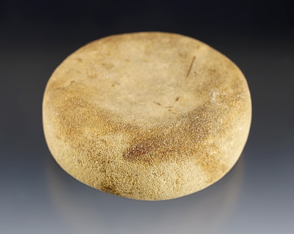 Double cupped 2 15/16" Sandstone Discoidal found in Union Co., Illinois. Ex. Wes Adkinson.