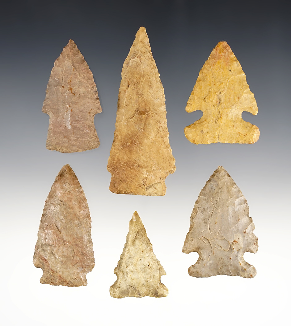 Set of 6 nicely made assorted points found in the Kentucky/Tennessee area. 