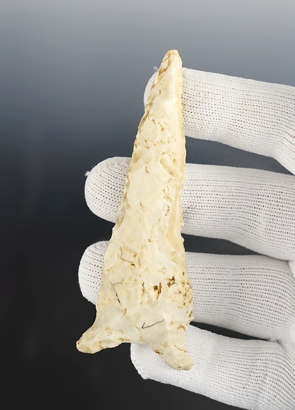 3 3/4" Dalton found in Reynolds Co., Missouri. Steeply beveled and well patinated.