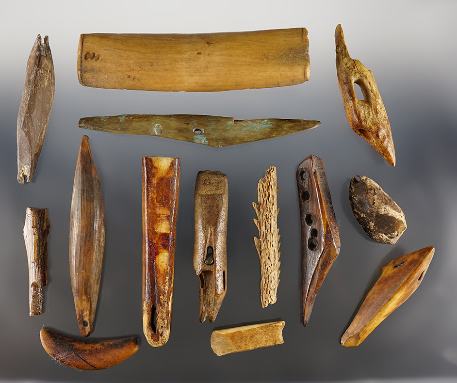 Set of 14 assorted Inuit Bone artifacts recovered in Alaska. The largest is 4 3/4". 