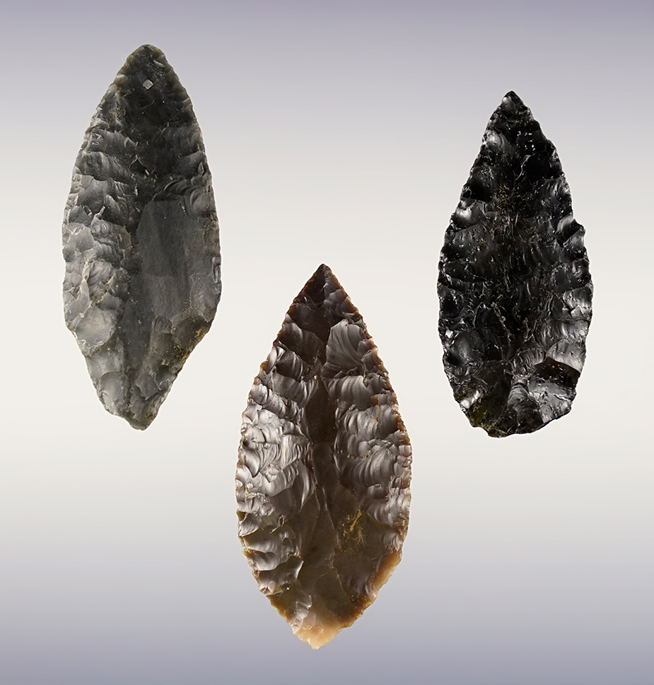 Set of 3 Cascades found in in the 1960's near the Columbia River. The largest is 2".