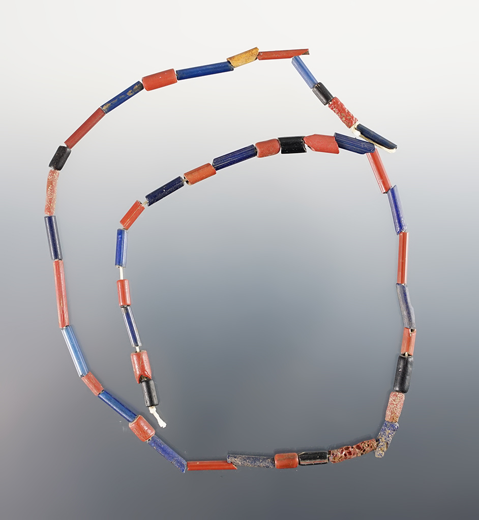 15" Strand of red and blue Straw Beads found at the Dann Site, Lima, Monroe Co., New York.
