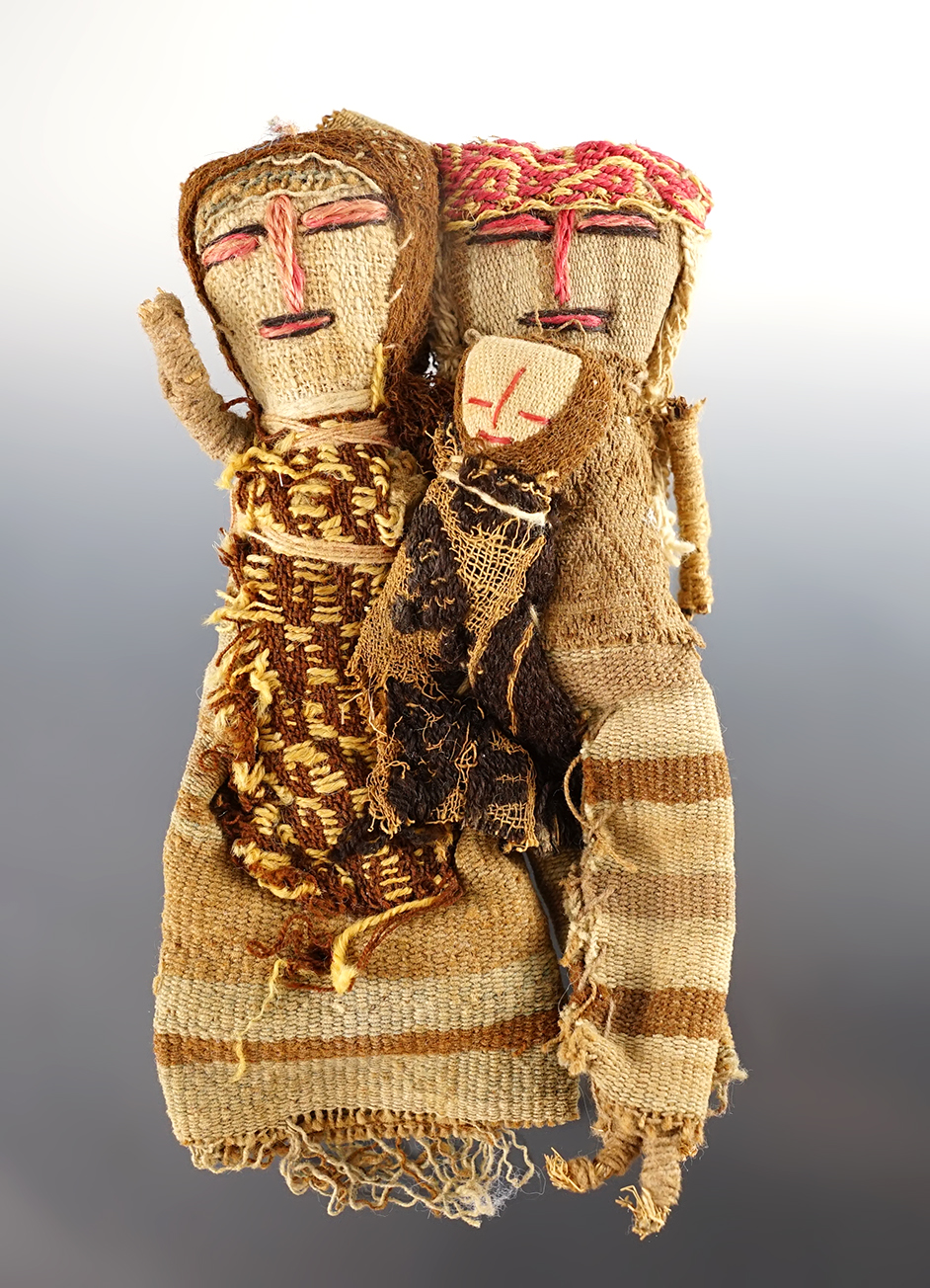 6" tall Ancient Woven Textile Dolls. From South America. 