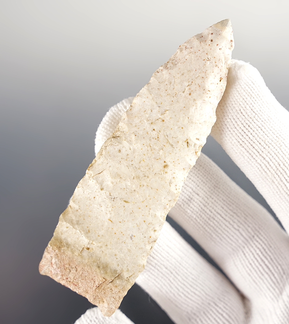 3 5/16" Scottsbluff made from Burlington Chert. Madison Co., Illinois. Minor restoration. COA.