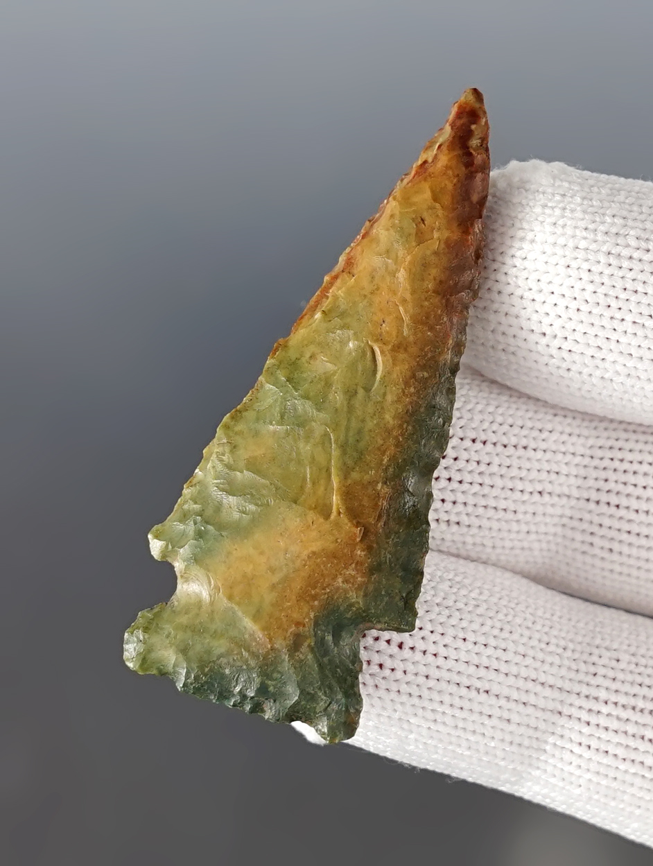 Highly colorful 2 3/16" Snake River that is well patinated. Found in the Oregon/Washington area.