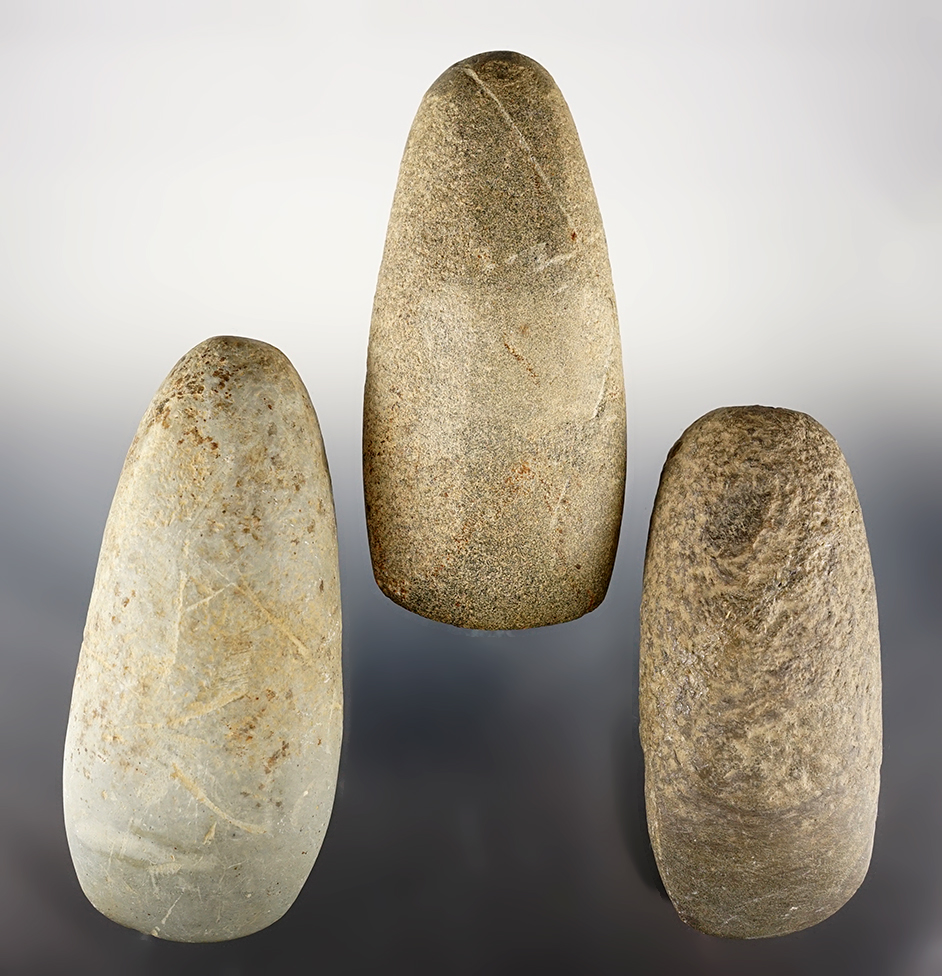 Set of 3 Celts in nice condition. Found in Crawford Co., Ohio. Ex Gary Turner. Largest is 5 1/16".