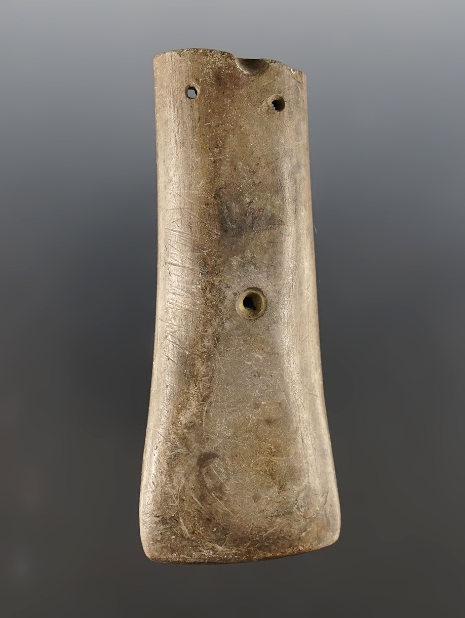  3 9/16" anciently salvaged Glacial Kame Gorget  - Licking Co., Ohio.  From a Converse auction.