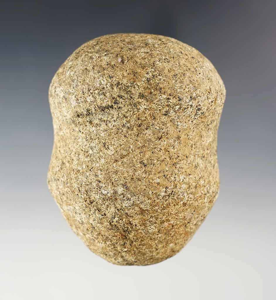 3" long Grooved Hammerstone made from patinated Hardstone. Found in Michigan.