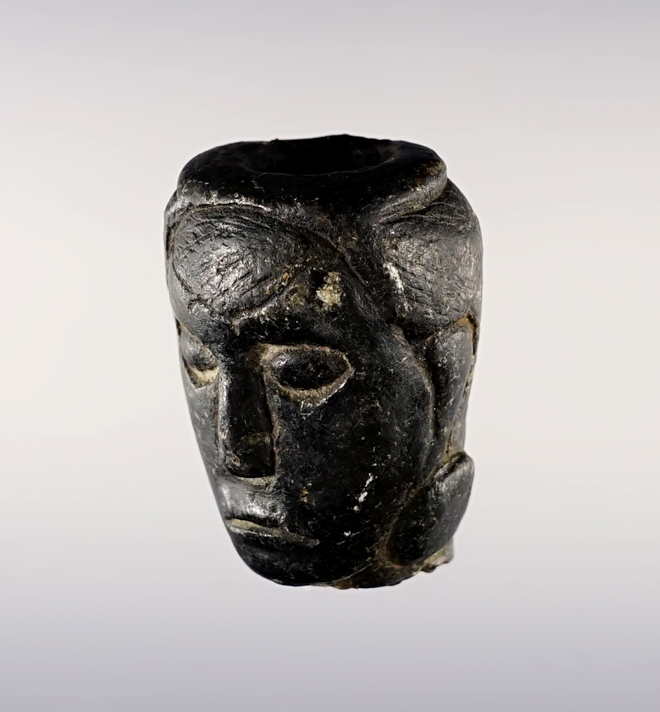 1 11/16" Steatite Hopewell Human Head effigy Bowl from a Platform Pipe. No stem/body. Illinois.