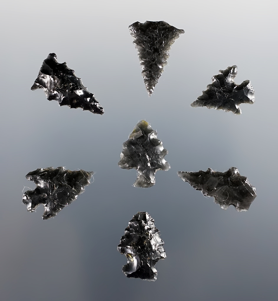 Set of 7 Calapooya points that are well serrated. Found near the Willamette Valley, Oregon. 