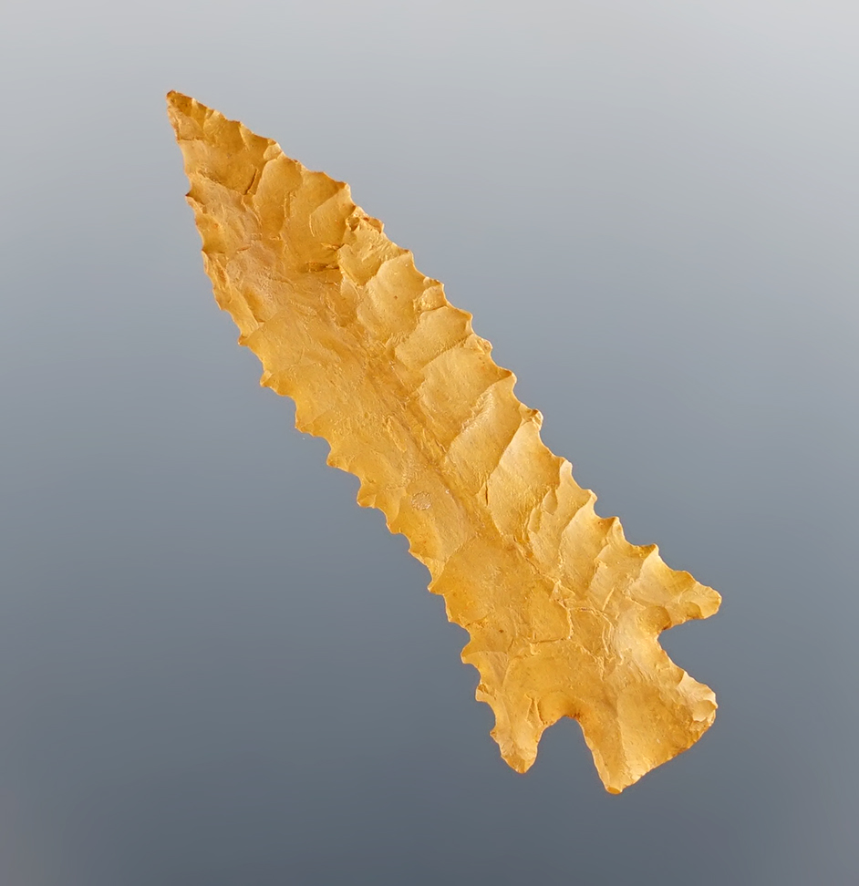 1 11/16" Rockwall Birdpoint found in Arkansas. Made from Jasper. Bennett COA.