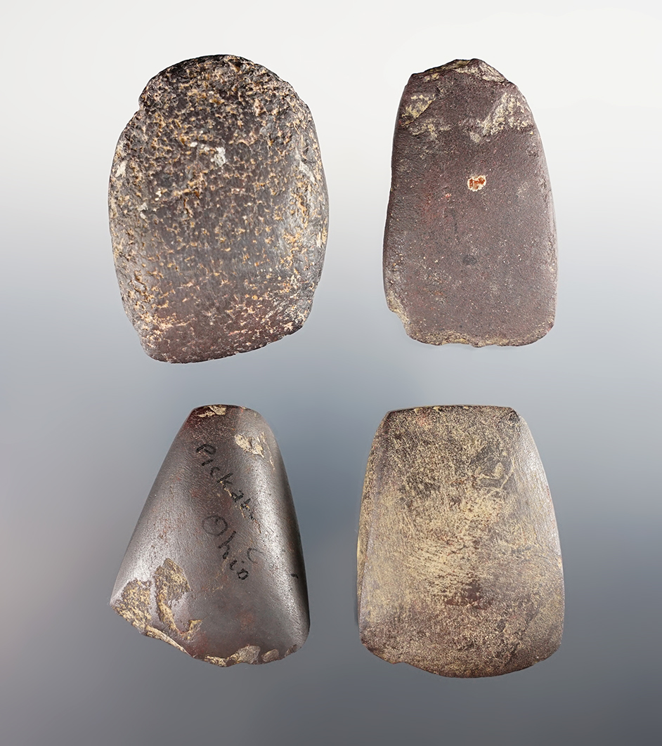 Set of Four, Hematite Miniature Celts recovered in Ohio and West Virginia. Largest is 2 1/4". 