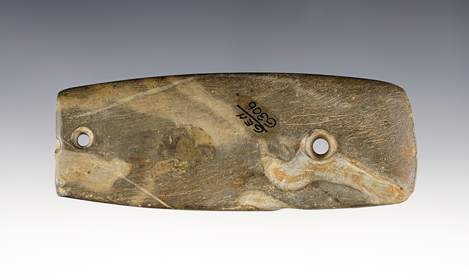 4 3/4" well patinated Gorget found in Cuyahoga Co., Ohio. Shows excellent age on surface. 