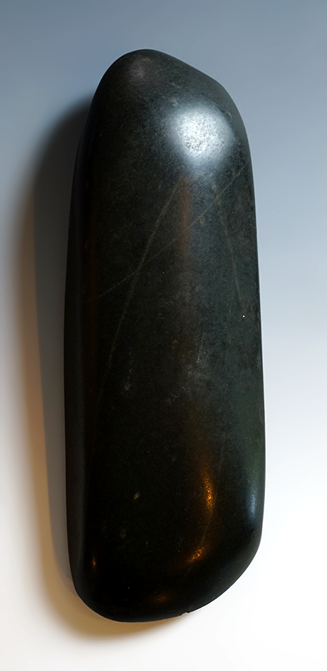 Large 9" x 3 1/4" Pre-Columbian Celt made from polished Serpentine. Well polished with sharp bit.