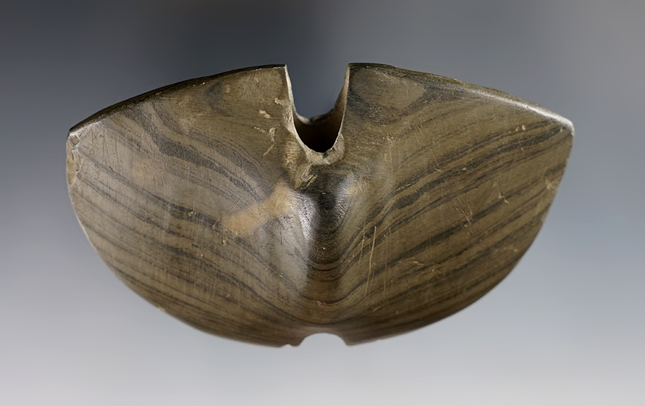 Well patinated 3 7/8" wide Double Notch Wing Butterfly found in Allen Co, Indiana. Ex. Boudeman.