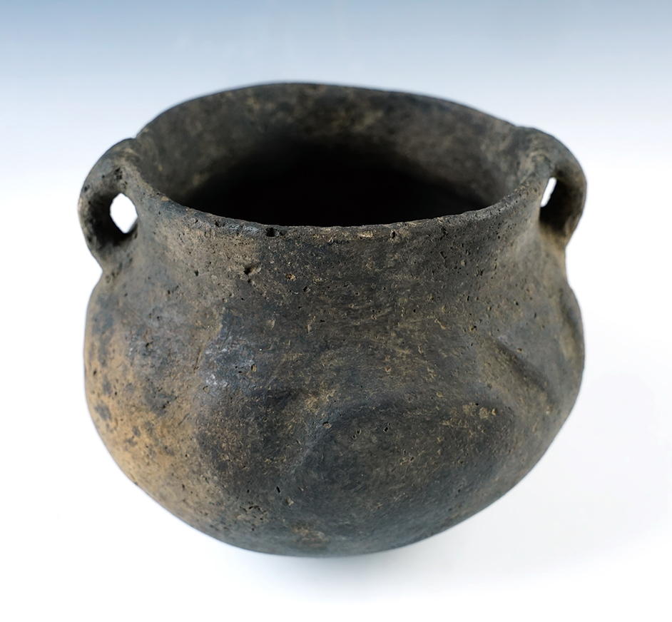 6" long x 4" tall Quapaw Strap Handled Moccasin Effigy Jar. Found in Sudan Site, Lee Co., Arkansas. 